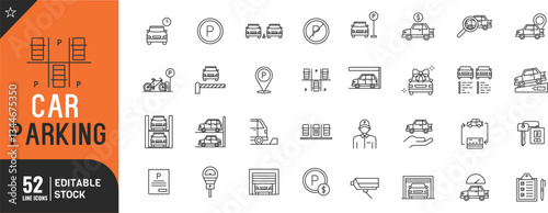 Car Parking line editable icon set. Thin modern style vector illustration.	
