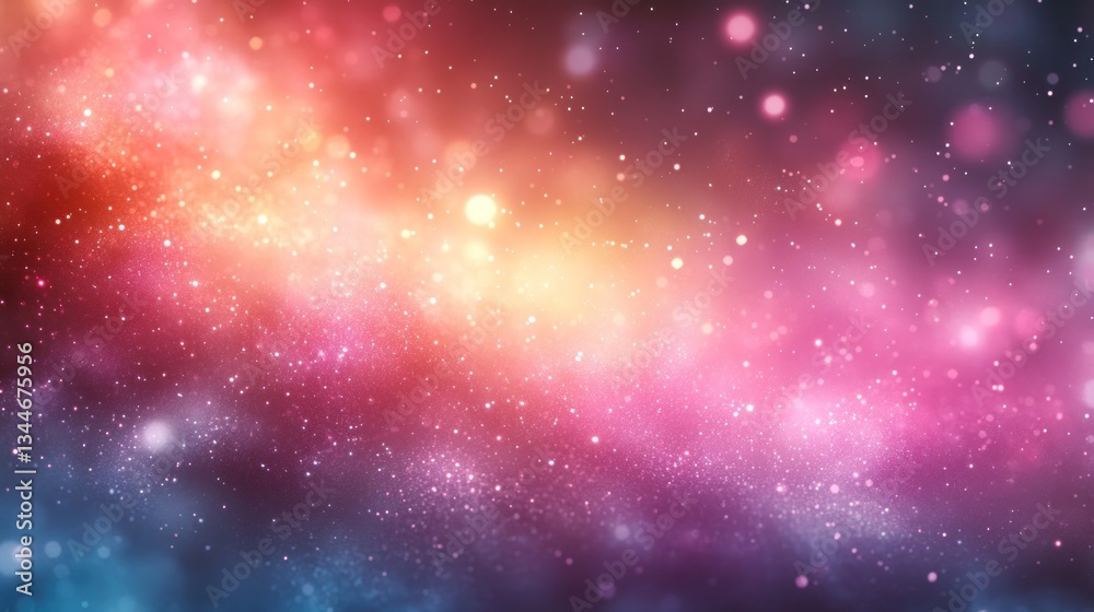 Abstract cosmic nebula with vibrant pink, orange, and blue hues, featuring glittering stars and bokeh effects. Abstract cosmic nebula with vibrant pink, orange, and blue hues, featuring glittering stars and bokeh effects.