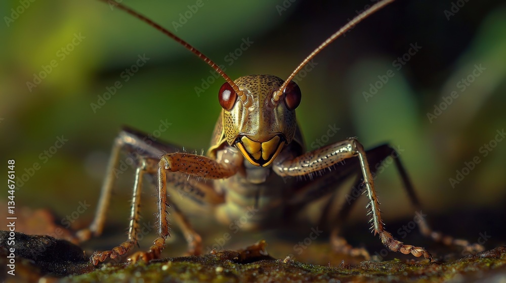 Fototapeta premium A close up image of a grasshopper facing the camera
