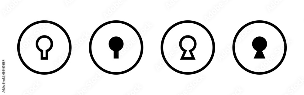 Minimalist keyhole icon set. key hole icon set, lock and unlock key lock hole icon set, 4 key holes set