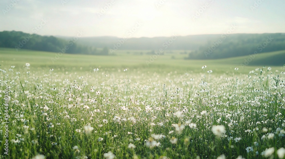 Vast Green Meadow Under a Soft Summer Sky with Gentle Breeze Vast Green Meadow Under a Soft Summer Sky with Gentle Breeze