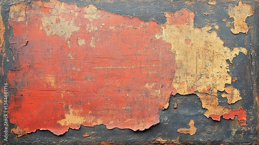Obraz premium A rectangular surface shows signs of weathered peeling paint layers