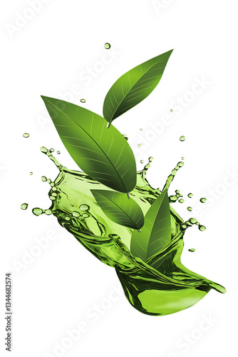 Obraz na płótnie Green Tea Leaves with Liquid Splash isolated w salonie