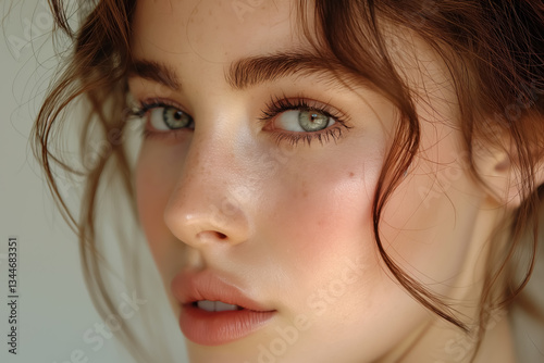 A beautiful close-up of a woman with flawless skin