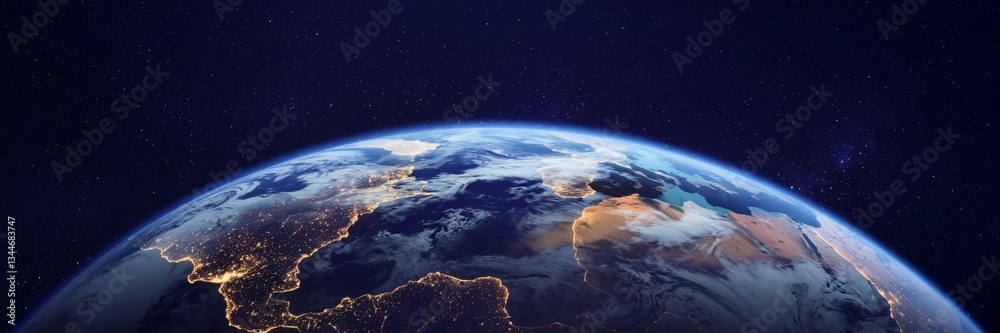 Spring Equinox Cosmic Harmony, Earth from Space at Night Spring Equinox Cosmic Harmony, Earth from Space at Night