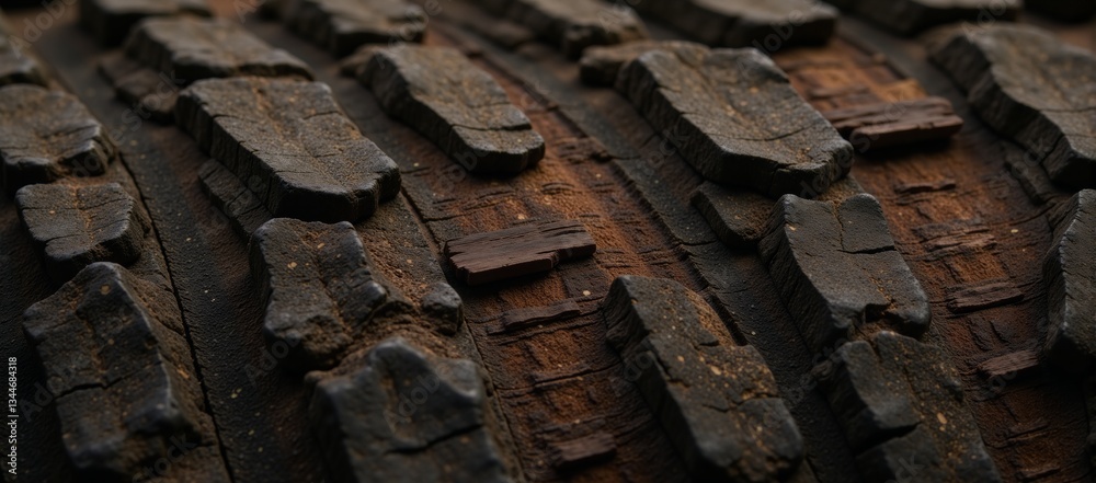 Detailed image showcasing a forests textured tree bark with deep grooves rough patches and a mixed shade of dark browns Detailed image showcasing a forests textured tree bark with deep grooves rough patches and a mixed shade of dark browns