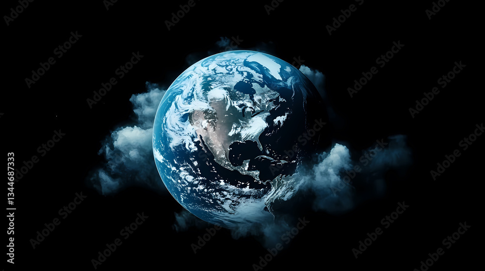 Earth with Clouds in Space