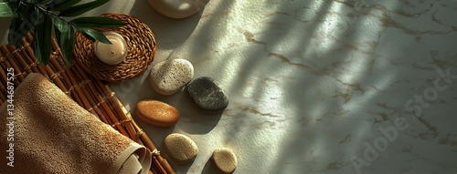 Relaxing Spa Arrangement Featuring Natural Elements and Subtle Lighting for a...