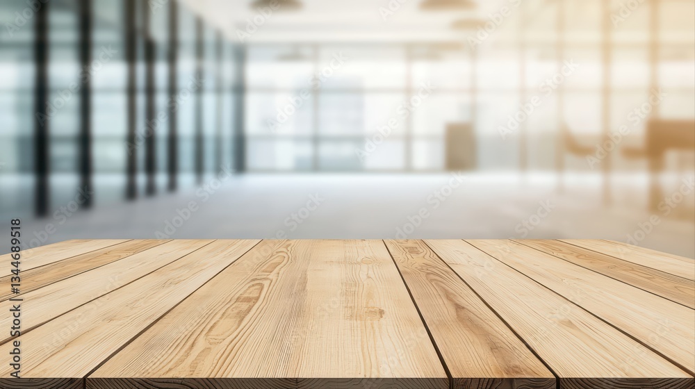 Empty Wooden Table in Modern Business Environment with Blurred Background for Conceptual Use Empty Wooden Table in Modern Business Environment with Blurred Background for Conceptual Use