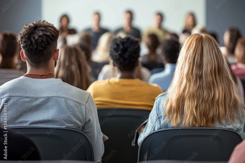 Obraz premium Residents gather in a local venue for a town hall meeting to discuss pressing community issues, fostering dialogue and sharing differing viewpoints