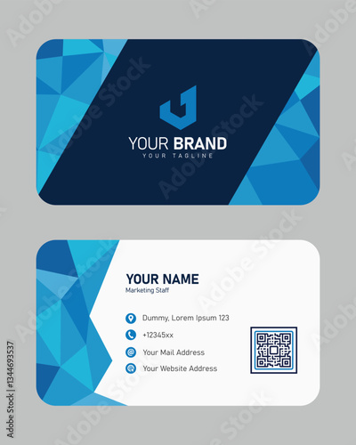 Modern blue with polygonal pattern business card template