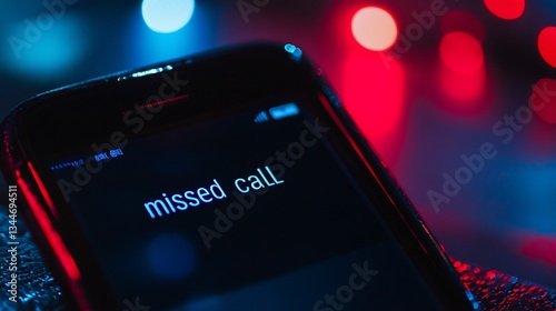 Missed call notification on phone screen at night