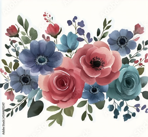 Beautiful Floral Arrangement Featuring Roses and Anemones With Delicate Greenery
