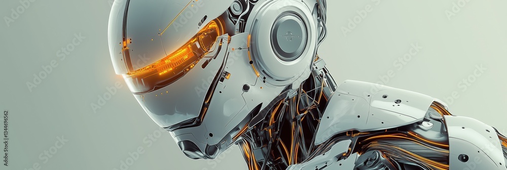 Fototapeta premium Metallic robotics banner showcasing detailed textures and futuristic design elements