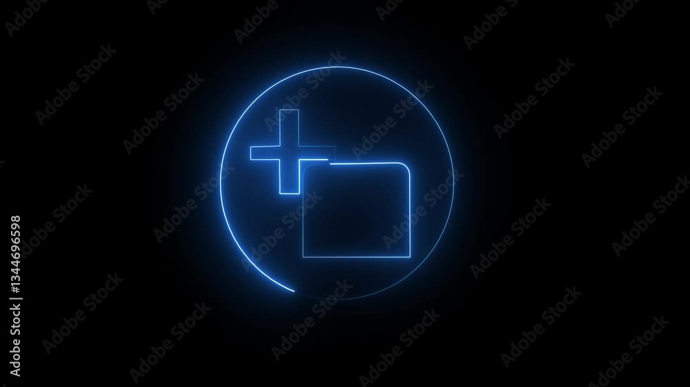 neon file icon on the black background medical plus icon animation with cyan and magenta neon file icon on the black background medical plus icon animation with cyan and magenta