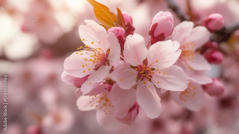 Cherry blossoms bloom in spring, showcasing vibrant pink petals and delicate features Cherry blossoms bloom in spring, showcasing vibrant pink petals and delicate features