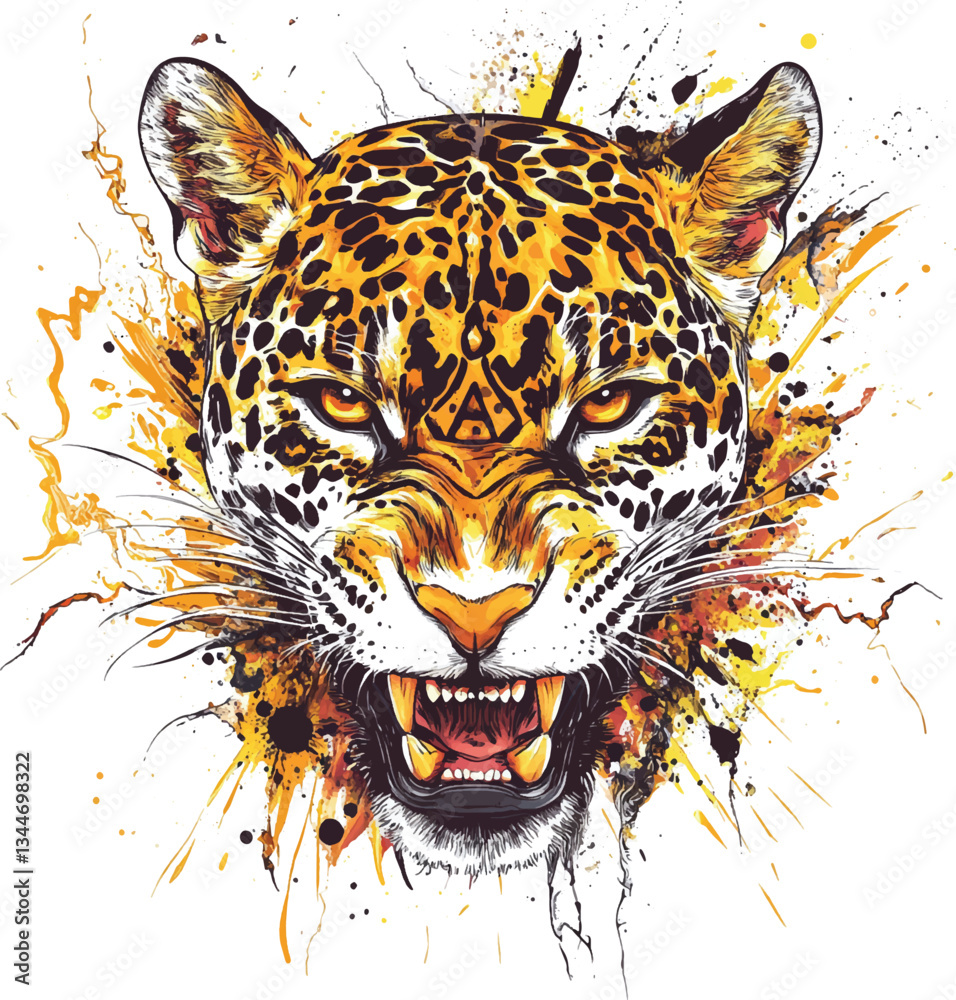Fototapeta premium An isolated jaguar head on a white background, Vector illustration, Png