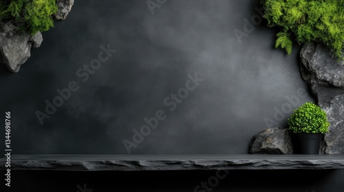 Dark Stone Shelf with Greenery