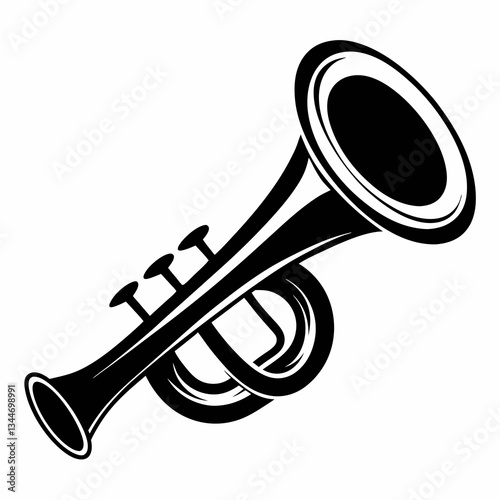 Mardi Gras Trumpet Silhouette Design on White