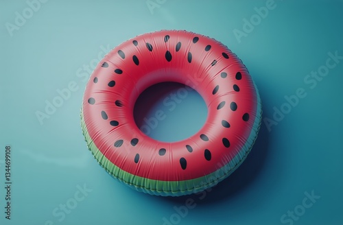 Watermelon Inflatable Ring on a Blue Background for Summer Fun and Relaxation