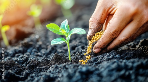 Planting Seeds in Rich Soil While Nurturing Young Seedlings in a Garden