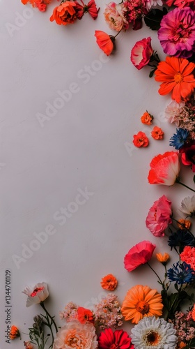 Vibrant Flowers Arranged Elegantly on a Light Background for a Creative Flora...