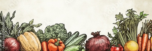 Obraz na płótnie Organic farmers market banner featuring hand drawn vegetables in vibrant colors w salonie