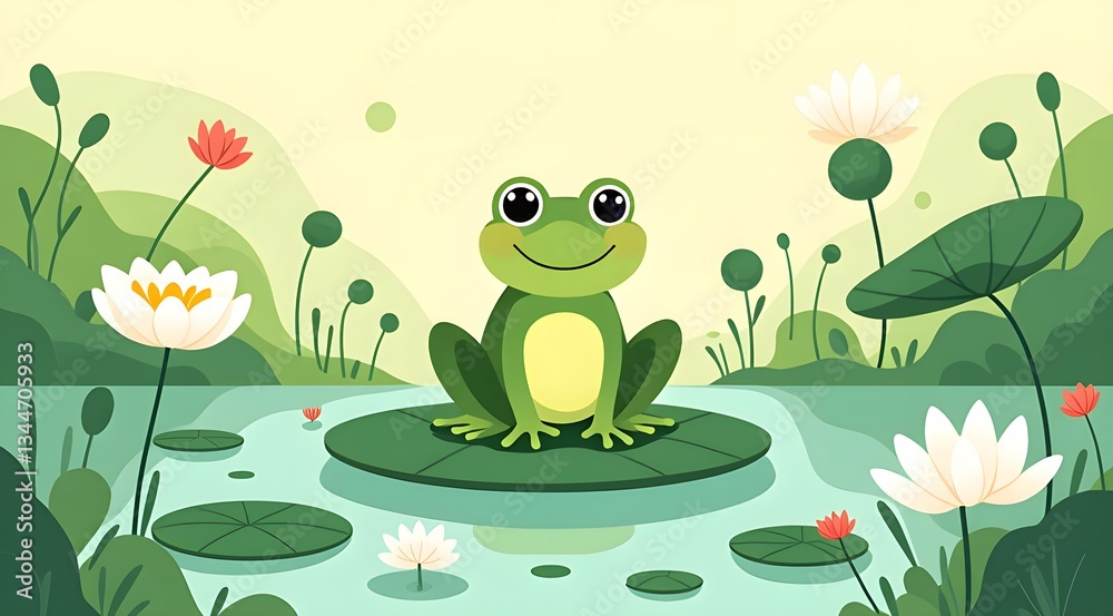 Fototapeta premium Frogs playing in lotus pond in summer