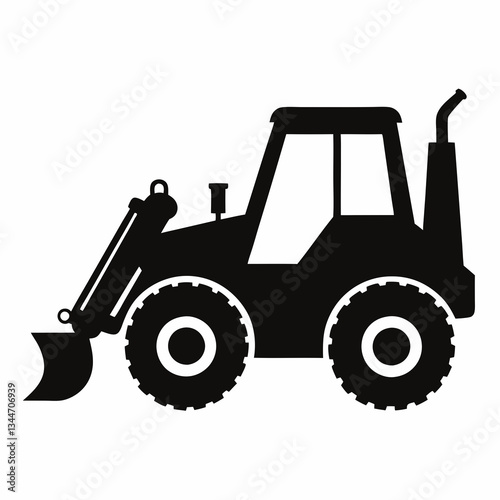 Backhoe Loader Silhouette Vector on White Background