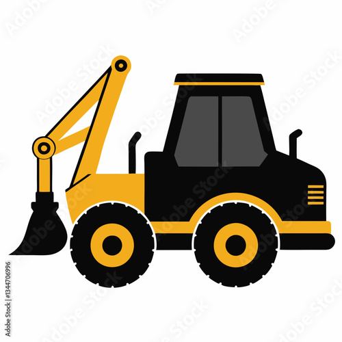 Backhoe Loader Silhouette Vector on White Background