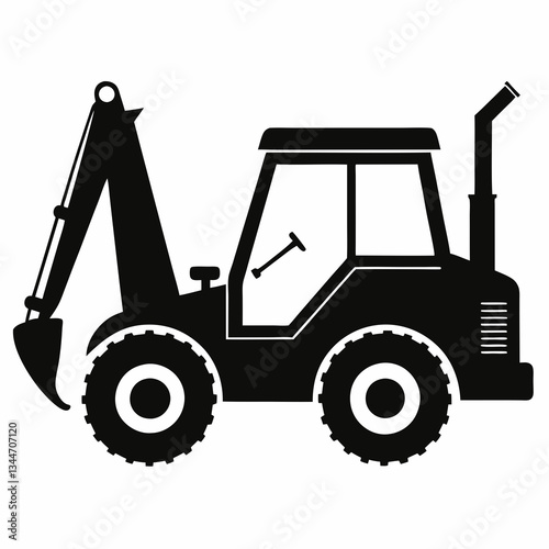 Backhoe Loader Silhouette Vector on White Background