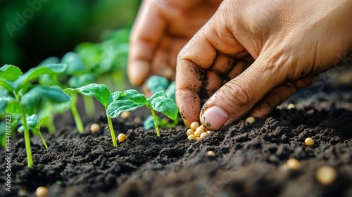Planting Seeds in Rich Soil While Nurturing Young Seedlings in a Garden