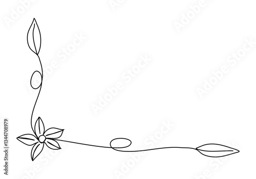 Flower floral corner frame, one line drawing vector illustration.