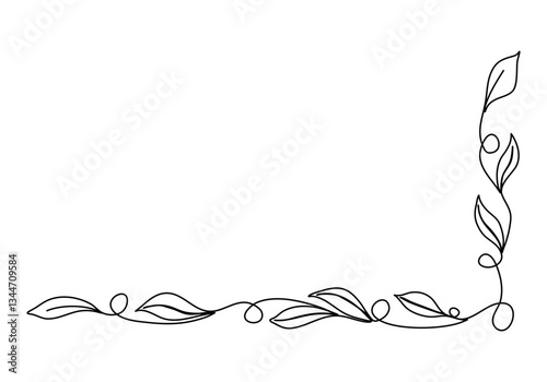 Flower floral corner frame, one line drawing vector illustration.