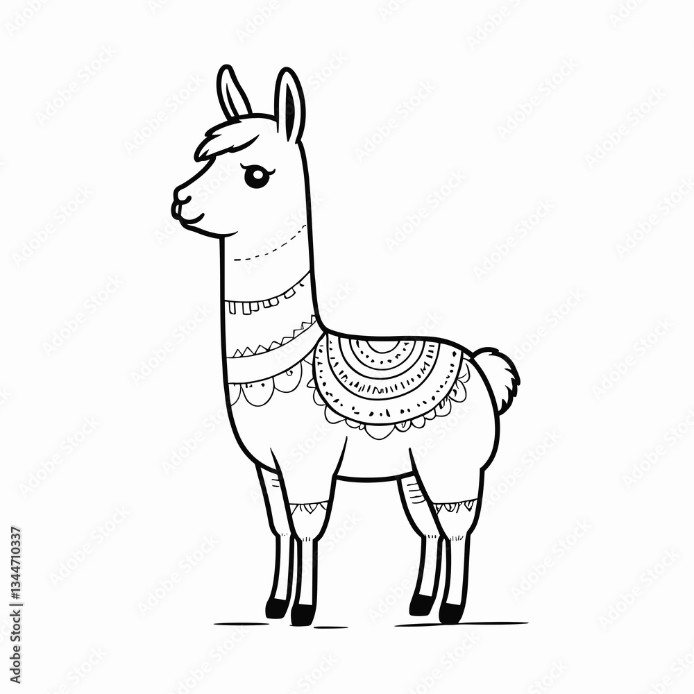 Calm single llama with serene mood standing against a white background Calm single llama with serene mood standing against a white background