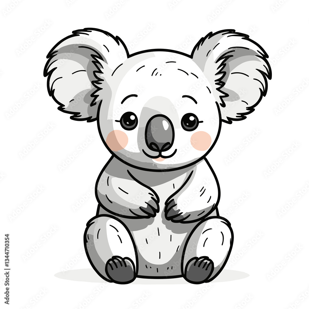 Naklejka premium Adorable single koala with lovely mood sitting against a white background