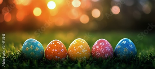 Colorful Easter Eggs Resting on Green Grass During a Sunny Spring Afternoon