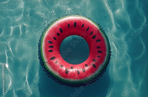 Watermelon Inflatable Ring on a Blue Background for Summer Fun and Relaxation