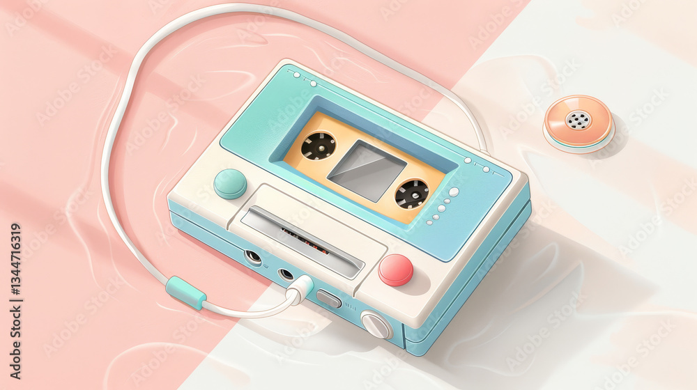 Fototapeta premium Retro cassette player illustration digital artwork minimalist style soft colors creative design