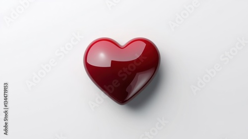 Shiny Red Heart on White Background Love Romance and Valentines Day Symbol