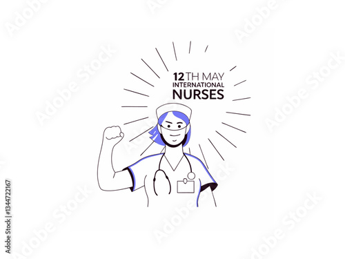 A vibrant illustration celebrating International Nurses Day. Nurses assisting senior in wheelchair on International Nurses Day. Vector silhouette design color full and  typography. International Nurse