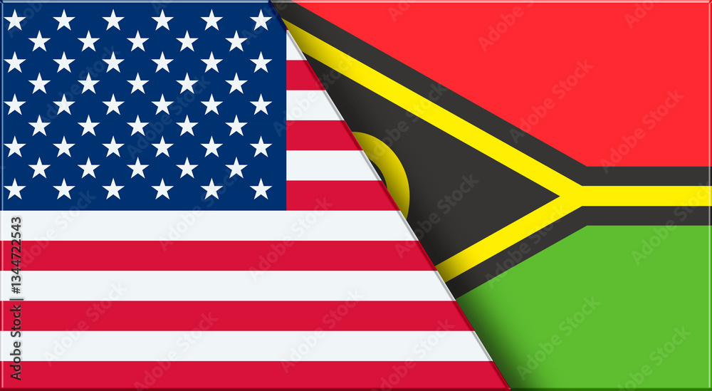 Fototapeta premium Flags of USA and Vanuatu. United States and Vanuatu National flags on Fabric