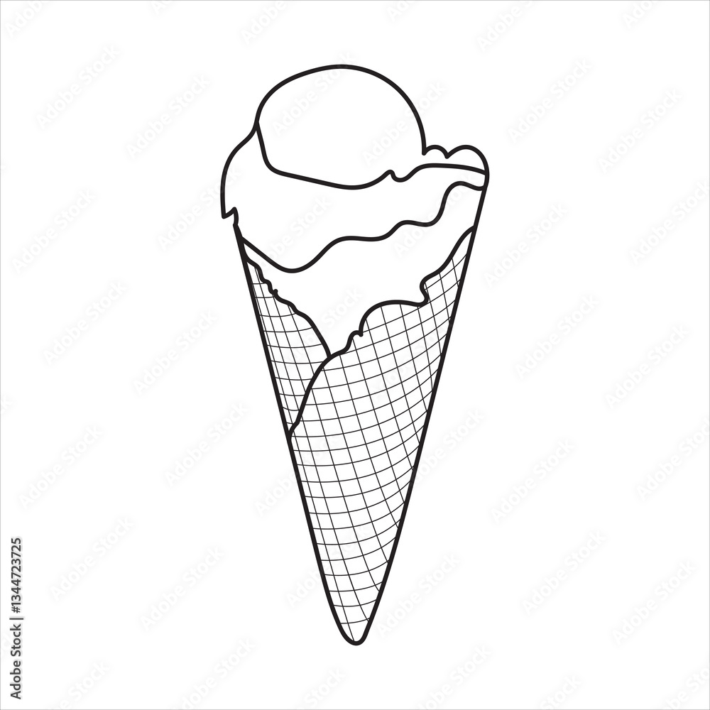Line art of Ice Cream Cone Outline Illustration Line art of Ice Cream Cone Outline Illustration