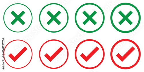 checkmark and X mark icon. check and uncheck icon vector. validation icon vector. for apps and websites.