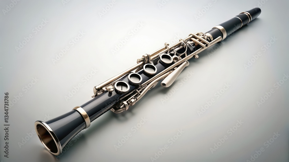 Naklejka premium Black Clarinet on White Background