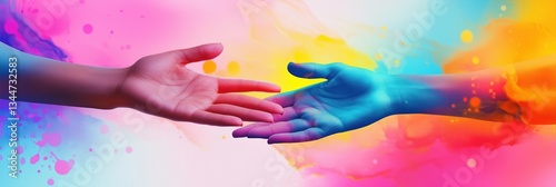 Creative collaboration in art through colorful hands reaching together