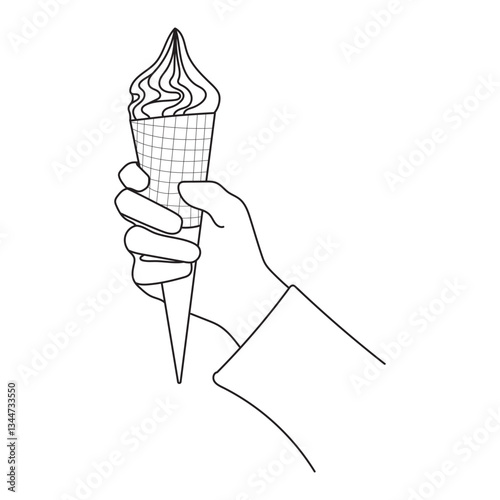 Line art of Hand holding a delicious ice cream cone