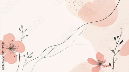 Elegant floral design with delicate pink flowers and abstract shapes for decorative arts and crafts