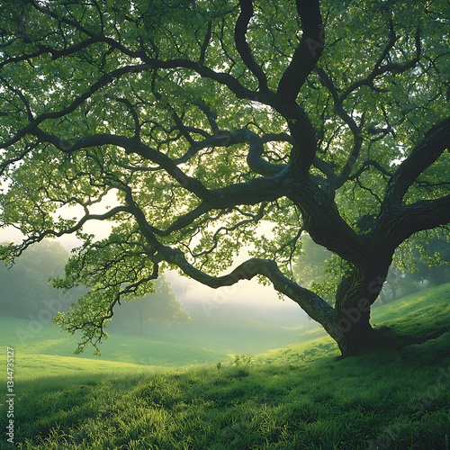 Majestic Oak Sunrise for Serene Meadow.