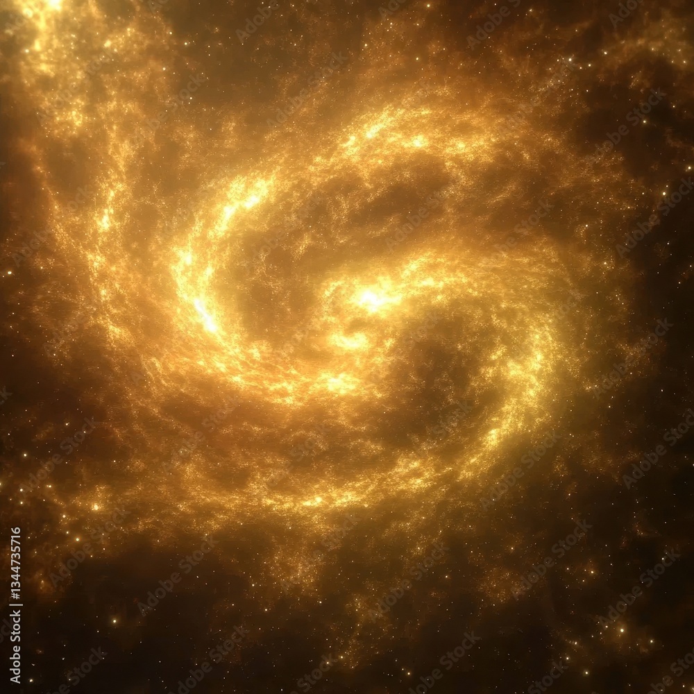 A glowing spiral nebula with numerous sparkling celestial objects A glowing spiral nebula with numerous sparkling celestial objects